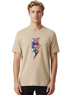 Metallic-Face Mens Graphic Tee, 100% Cotton, Casual Summer Wear