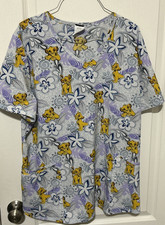 Disney The Lion King XL Simba Floral V-Neck Scrub Top Womens Pre-Owned