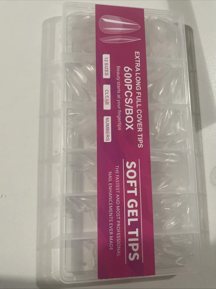 Extra Long Full Cover Tips (600pcs/box) Soft Gel Tips. 12 Sizes, Clear, Numbers. - Image 3 of 3