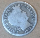 Old World Coin Lot US 90% Silver Barber Dime 1912-S G+ KM#113 0.0723 Oz ASW