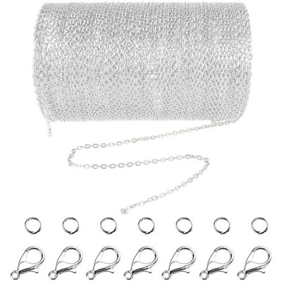 Schmuckkette DIY Legierung 33 Fuß 2mm Silbern Karabiner Sprung Ringe 1 stk