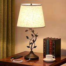 Table Lamp for Bedside, Lamp for Living Room with USB-A and USB-C Charging Ports
