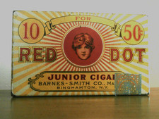 Vintage Red Dot Junior Cigar Empty Tin Tobacco Hinged BARNES SMITH CO