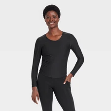 All In Motion Women's Ribbed Side-Cinch Long Sleeve Top Black Large