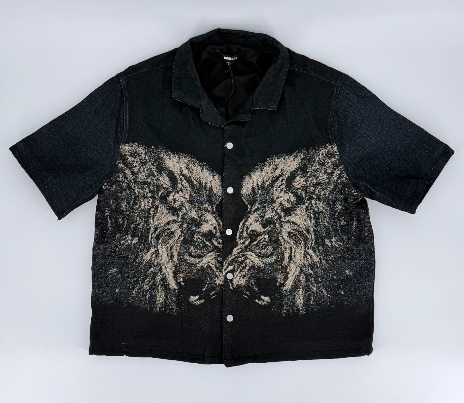 Novamen Tapestry Lion Jacket L Woven Graphic Black Denim Look Streetwear Shacket - product detail image 1