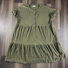 Madewell Women's Size Small Mini Dress Resourced Crinkle Knit Tiered Olive Green