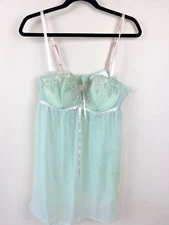 FLORA Short Nighty Babydoll SASSY Green Lingerie XL Chiffon Pushup Demi Bra Pink