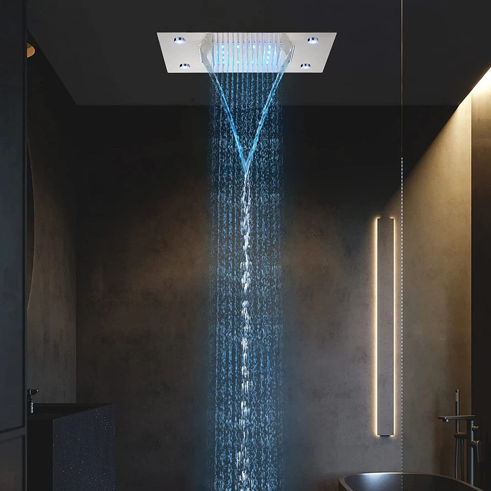 Sistema combinado de cabezal de ducha LED cromado de lujo juego de grifos masaje cuerpo chorros pulverizador Foto 4 de 4