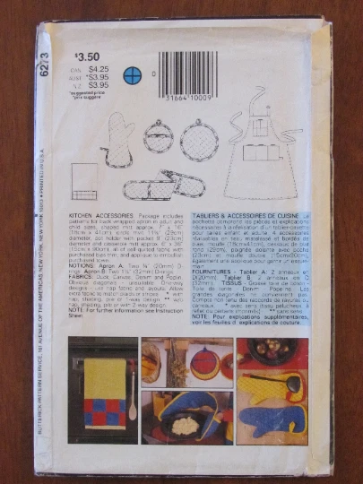 BUTTERICK PATTERN - 6273 APRON OVEN MITTS TRIVET POT HOLDER CASSEROLE MITT UNCUT - Image 2 of 2