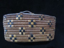Salish Indian imbricated vintage basket 11 x 7 and 4.75 inches high