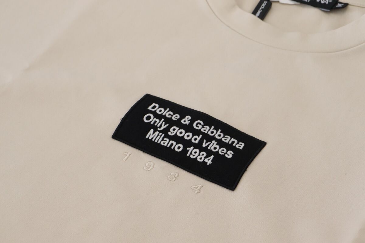 DOLCE & GABBANA T-shirt Cotton Ivory Printed Crewneck IT46 DOLCE & GABBANA T-shirt Cotton Ivory Printed Crewneck IT46
