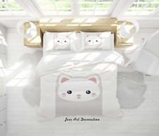 3D Cat Cartoon White Quilt Cover Set Duvet Cover Bedding Pillowcases