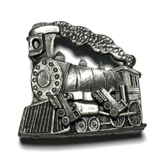 Vintage Jewelry Brooch SIGNED TORINO Pierced Train Earrings Trinket Pewter Set 4