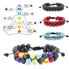 7 Chakra Lava Rock Turquoise Stone Beaded Energy Relieve Bracelet for Men Women
