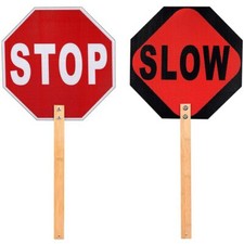 Stop Slow Sign 13" Double Sided Handheld Stop Sign Street Slow Reflective Sign W