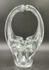 Vintage Clear Heavy Murano Style Art Glass Split Handle Basket Hand Blown EUC