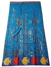 BEACH TOWEL FISH SWIRL BLUE PURPLE YELLOW RED AQUA JUMBO LARGE BATH SHEET COTTON
