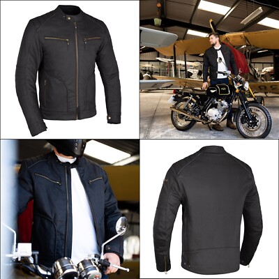 Oxford Holborn Herren Wax Cotton Motorrad Jacke Vintage Classic Motorrad Schwarz