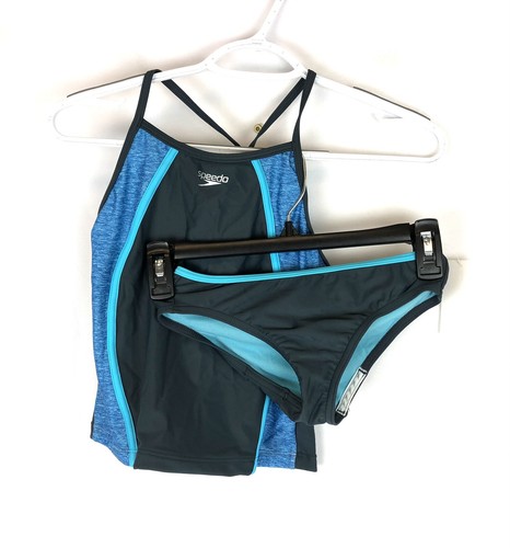 Speedo Girl’s Two Piece Tankini Set, Blue, Size 10