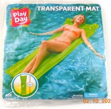 Play Day Inflatable Transparent Air Mat One Green Pool Float Adult Size