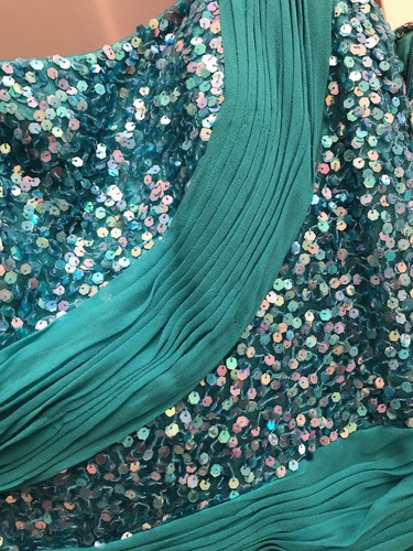 New MARC Bouwer GlamIT Turquoise Blue Sequin One Shoulder Party Dress 8 Fits 4 - Picture 2 of 5