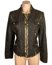 Cache Y2K Vintage NWT Brown Glitter Anmal Print Career Blazer Crop Size 6 NEW