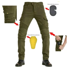 Unisex Racing Cargo Jeans Motorbike Trousers Hip Knee Armor Pad Motorcycle Pants