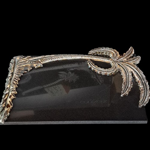 Versilbertes Käsebrett und Messer aus Marmor im Palmen-Design - Bild 4 von 12