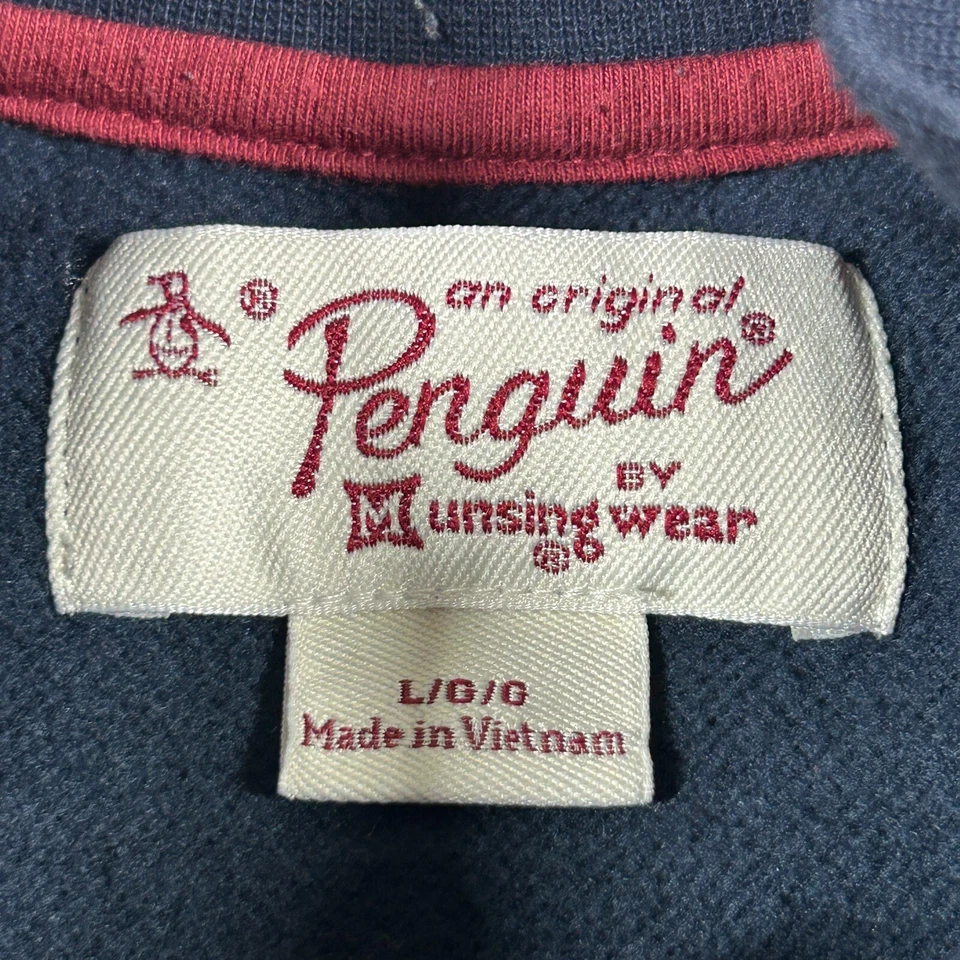 Original Penguin Jacket Mens Large Navy Red Zip Track Soft Core Layering Retro - Image 3 of 4