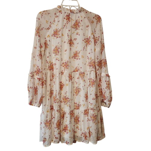 Vince Camuto White Floral Dress Womens Medium Pink Gold Tiered Flowy Ruffled NWT - 第 3/9 張圖片