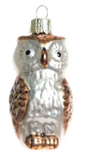 SILVER TREE 3" BLOWN GLASS OWL CHRISTMAS ORNAMENT W/GLITTER DETAILING A14037