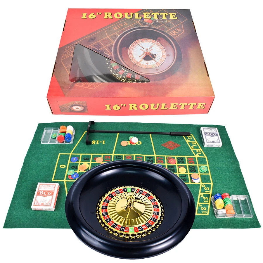 Deluxe Poker 16" Roulette Wheel Casino Game Table Set 120 Chips Rake & Felt Mat - image 2 of 4
