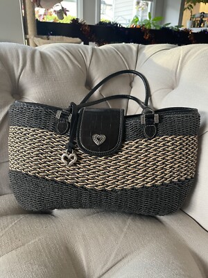 BRIGHTON Savannah Straw Tote Black Beige Basket Weave - Main Image