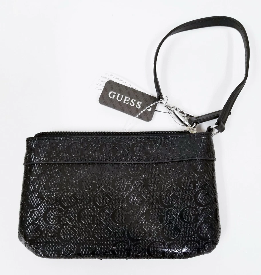 Nuevo GUESS Floración Negro G Logo Brillante Charol PVC Muñequera, Mano, Cartera - Imagen 3 de 4