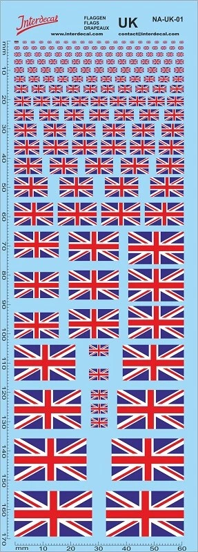 Flags GB Union Jack Waterslidedecals different colors 178x61mm INTERDECAL