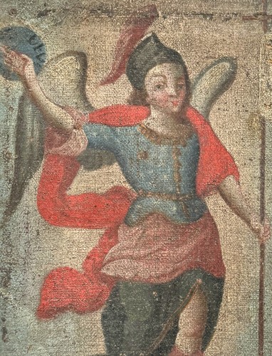 Antique Spanish Colonial Oil Painting Saint Michael Archangel Mexican 18th C. #2 - Picture 3 of 9