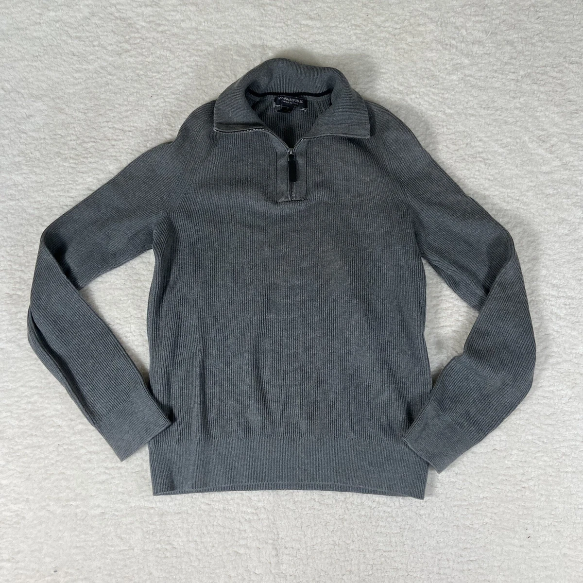 Banana Republic Supima Cotton 1 4 Zip Sweater Gray Knit size Small