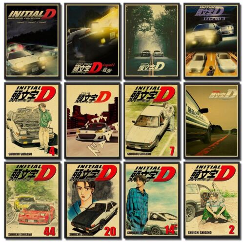 Classic Racing Car Japanese Anime Vintage Kraft Paper Poster of Initial D Manga - Picture 1 of 41