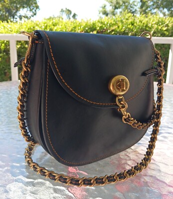 Coach 1941 Turnlock Saddle Crossbody Black w/Metal & Leather