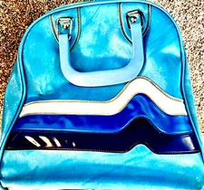 Vintage Bowling Bag Don Carter - Blue Chevron - Retro - w/Wire Rack