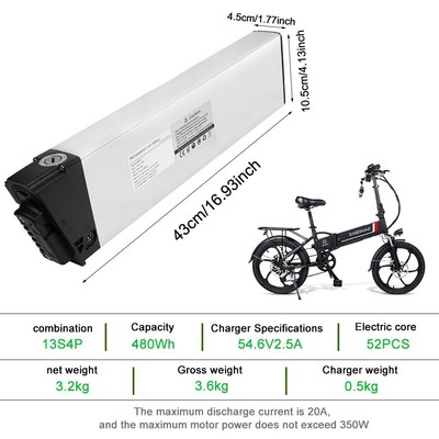 Battery 48V 10ah For Samebike lo26, 20lvxd30, xwxl09 Bicycle 