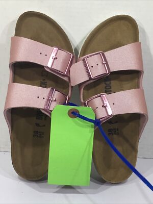 Birkenstock Women Size 7 Narrow Arizona Metallic Rose Birko-Flor