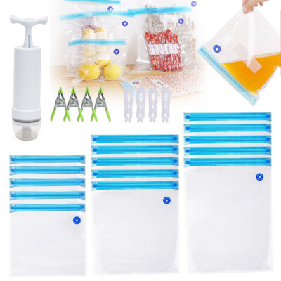 24PCS Reusable Vacuum Seal Bags Hand Pump Kitchen Vacuum