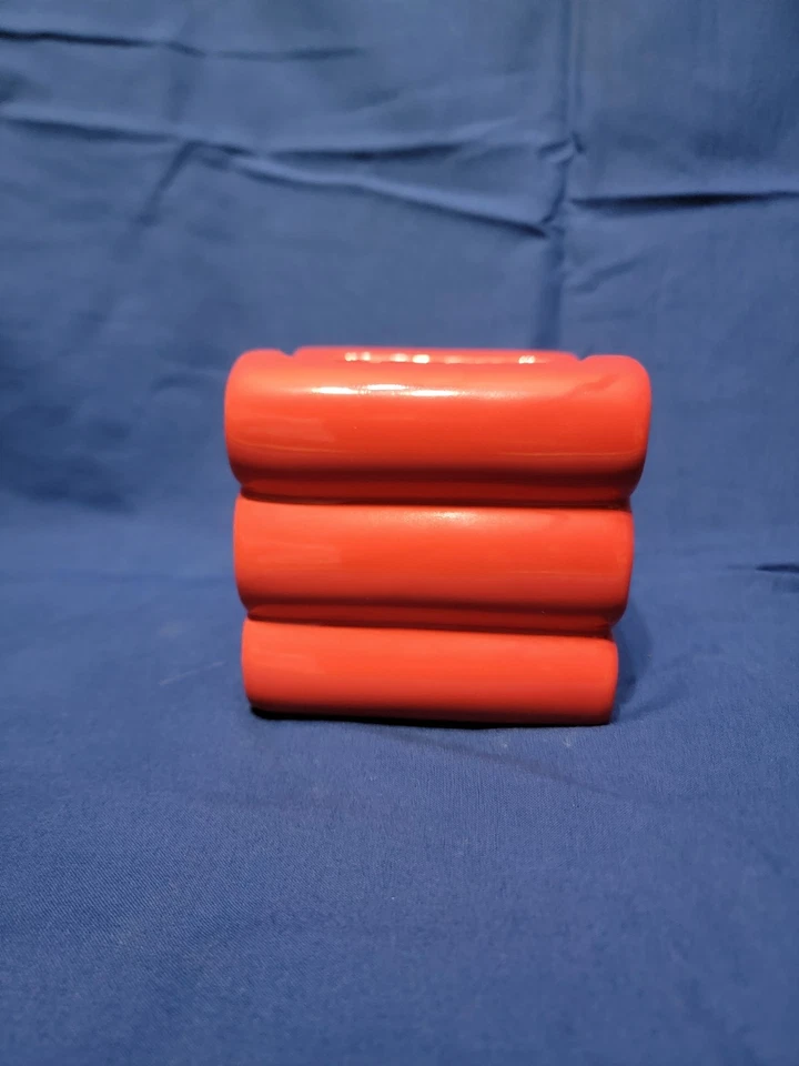 2- 4" Red Ceramic Plant Pot Mini Modern Deco Planters w Folding Ribbon Design - Image 2 of 4