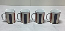 Vintage Set of 4 Thermo-Serv Mugs Red, White & Blue 8oz Striped Retro Picnic NEW