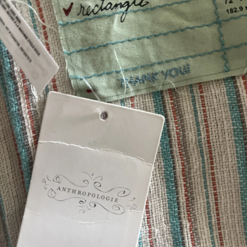 Anthropologie Rectangle Tablecloth 72”x90” Cotton Linen Blend Stripes Cream NWT - Image 3 of 4