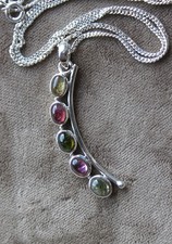 Stylischer Turmalin-Anhänger, multicolor, +Panzerkette, all 925er Sterlingsilber