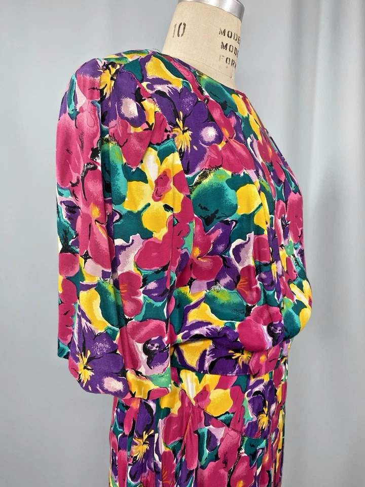 Vintage Dress SIZE XL EXTRA LARGE 11/12 floral rayon E.D. MICHAELS 80s 90s pink - Image 4 of 4