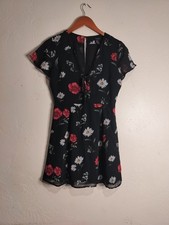 Forever 21 Women's Floral Print Lace Up Sheet Mini Dress Black Multy Sz M, 38"