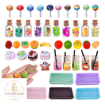 Miniatur Spielzeug Zubehör Set 45 Stück Obst Süßigkeiten Puppenhaus Deko Mini